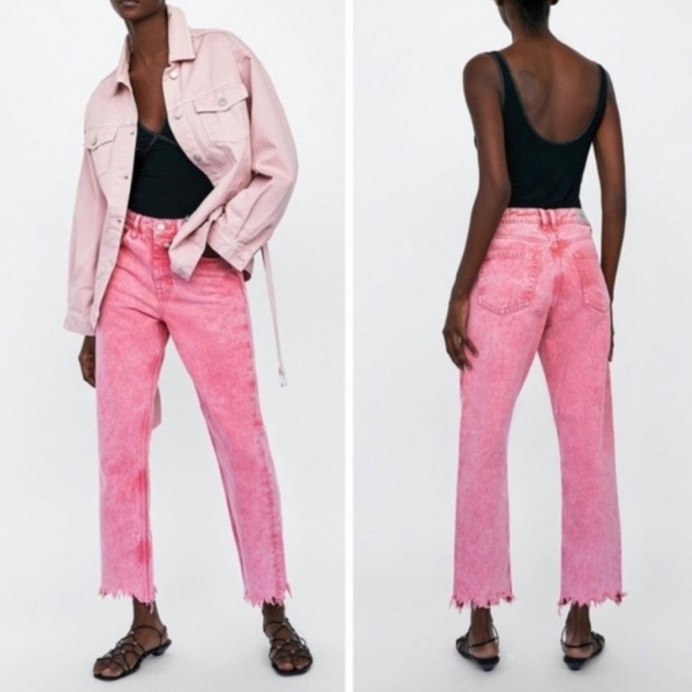Zara US 2 Pink Acid Wash Mom High Waisted Jeans